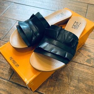 Miz Mooz Black Leather Ruffle Sandals